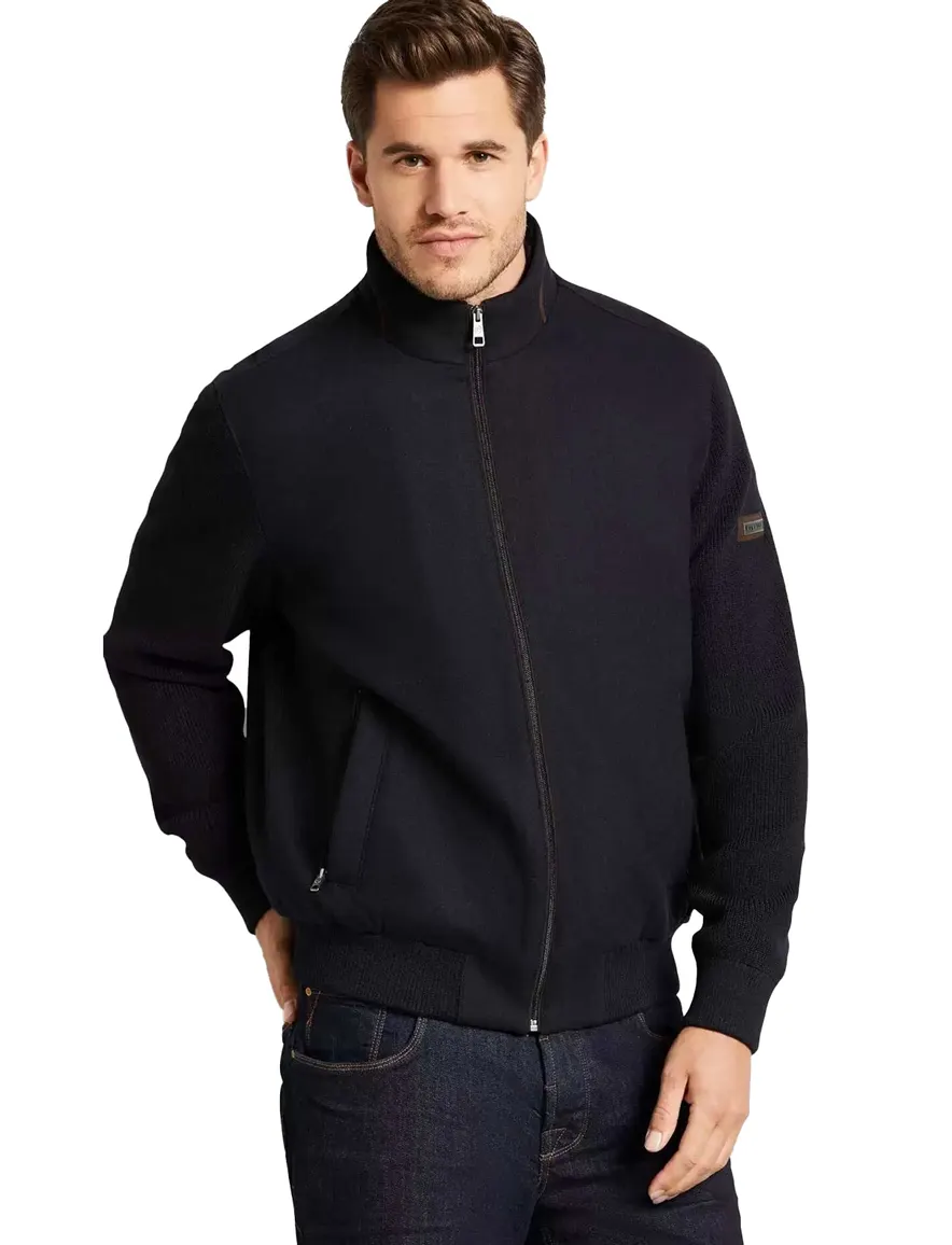Bugatti vest opstaande kraag navy wijde fit rits effen