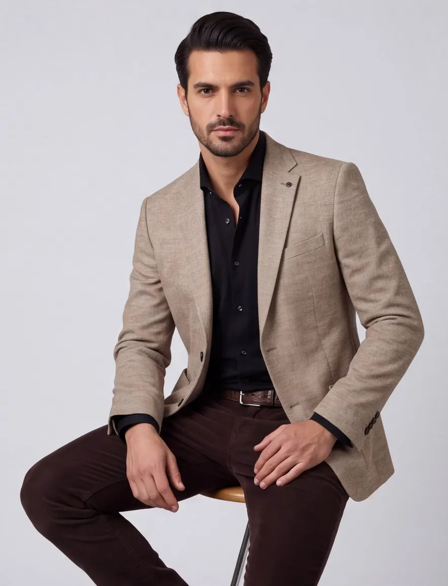 Roy Robson colbert beige gemêleerd normale fit
