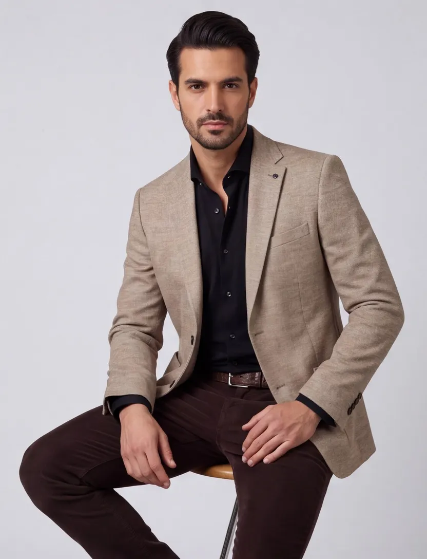Roy Robson colbert beige normale fit gemêleerd