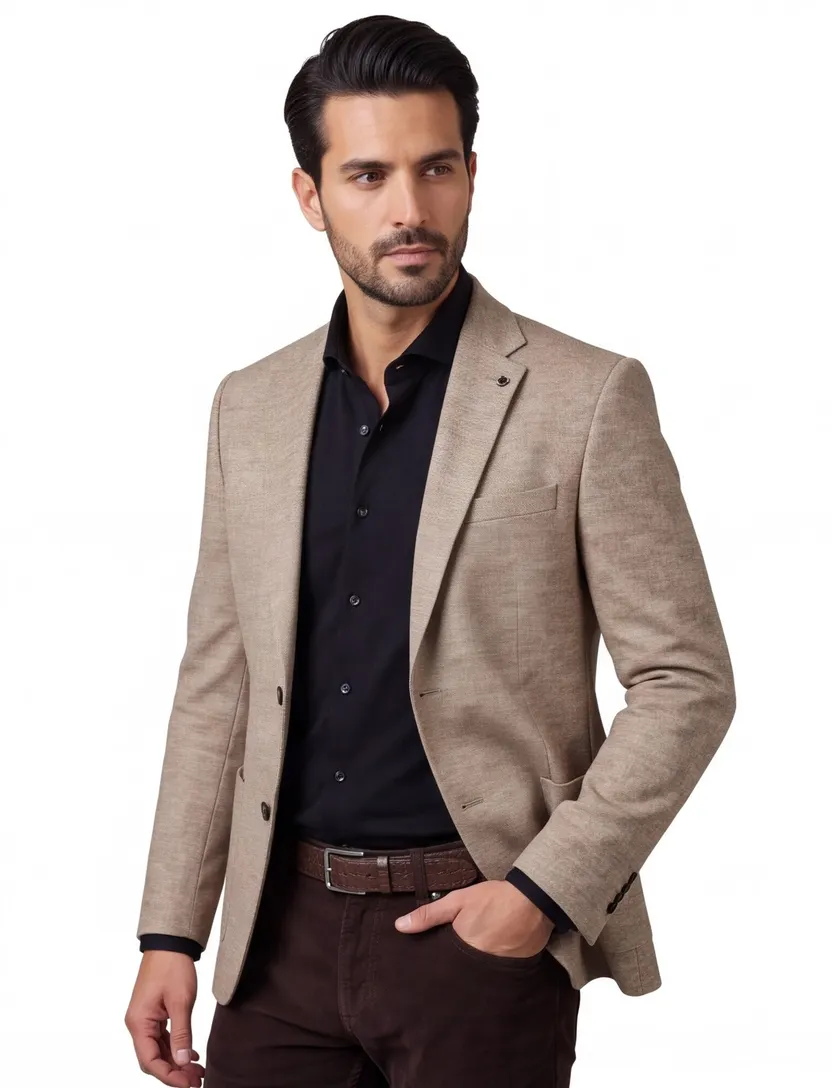 Roy Robson colbert beige normale fit gemêleerd