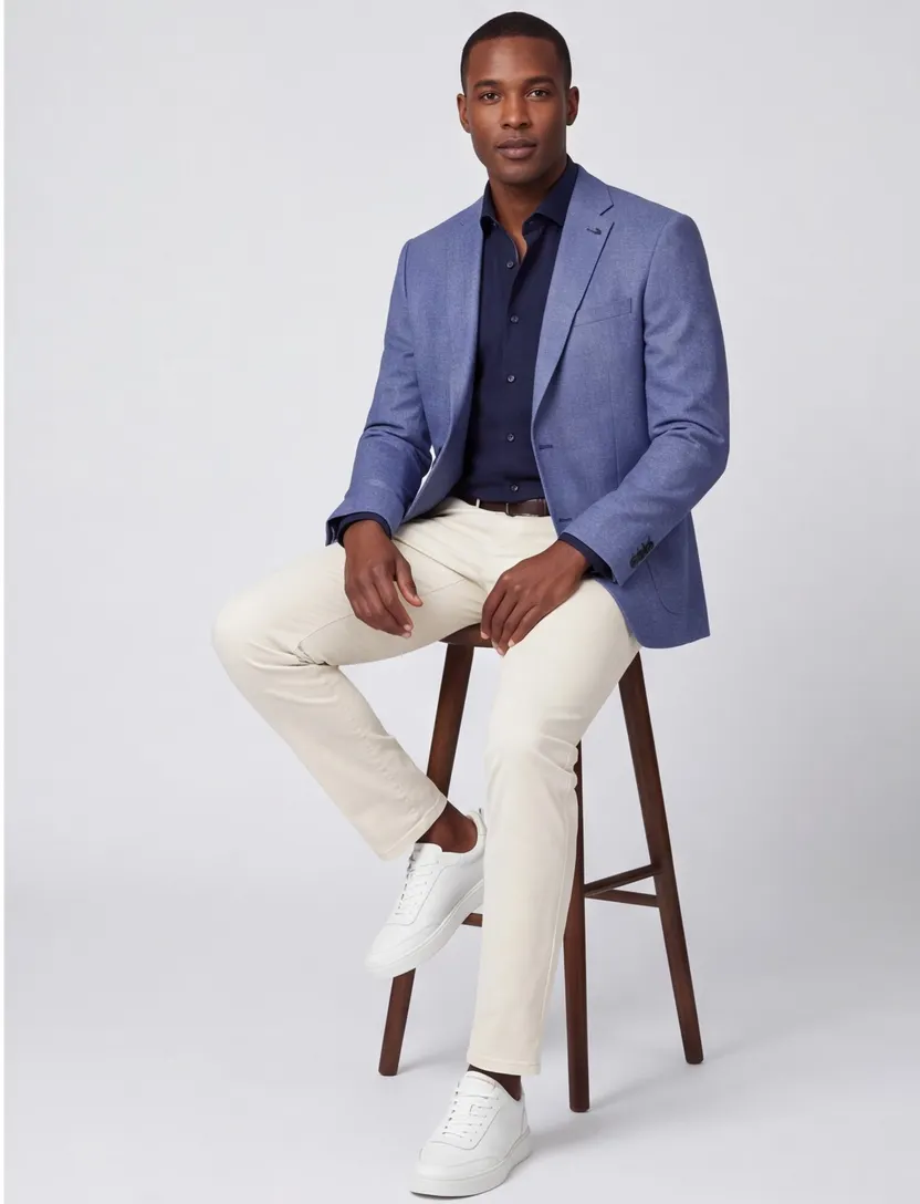 Roy Robson colbert blauw regular fit merinowol