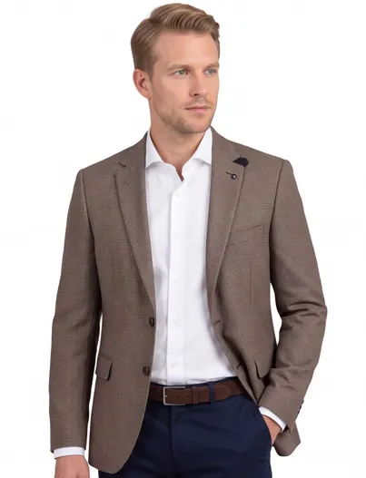 Digel Wollen Digel colbert bruin gemêleerd modern fit