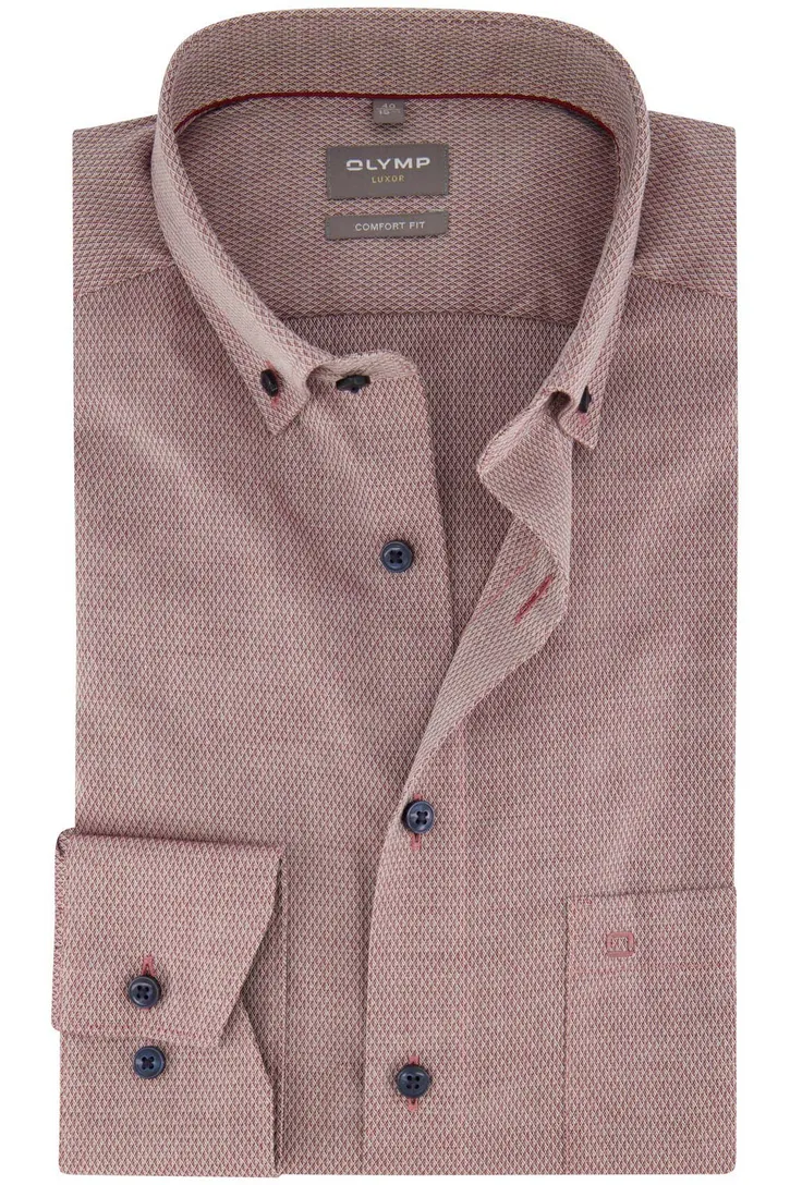 Olymp business overhemd Luxor Comfort Fit wijde fit roze effen katoen structuur