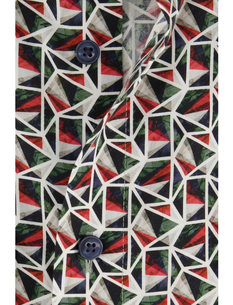 Olymp overhemd comfort fit rood/groen geprint katoen