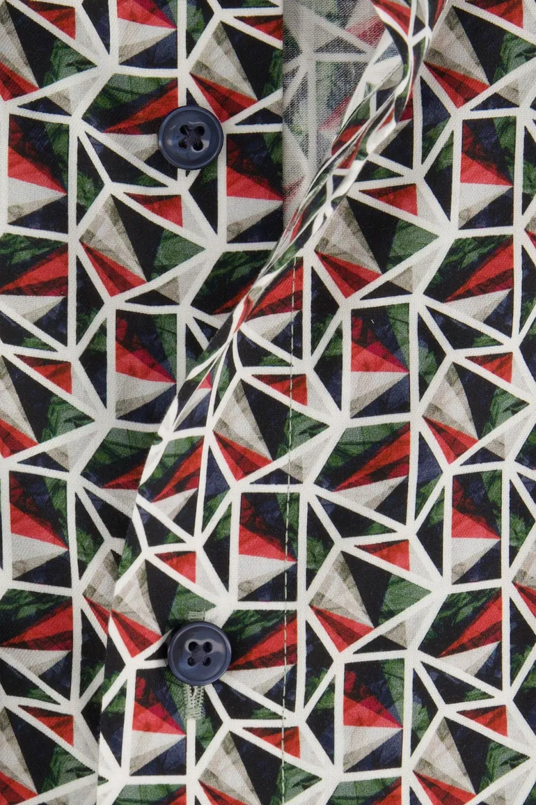 Olymp Overhemd rood groen geprint comfort fit