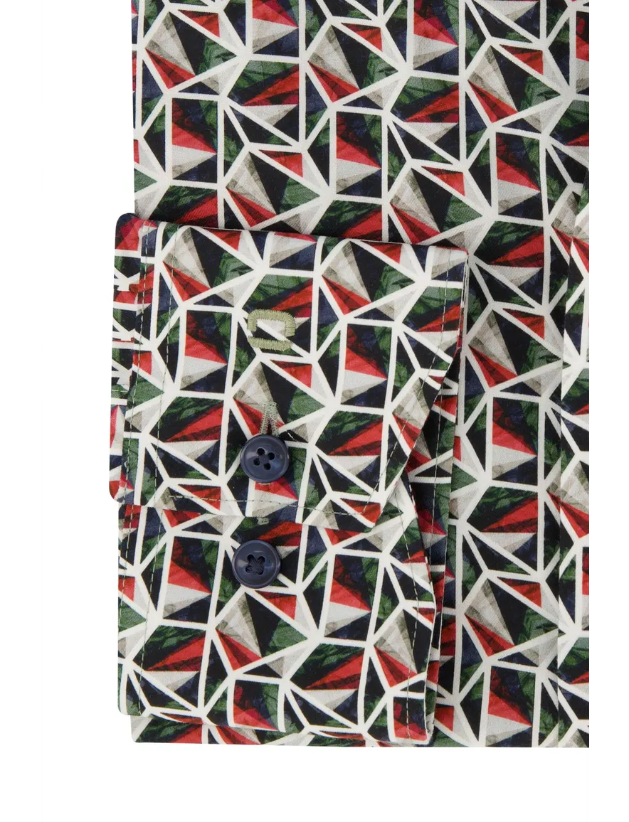 Olymp overhemd comfort fit rood/groen geprint katoen