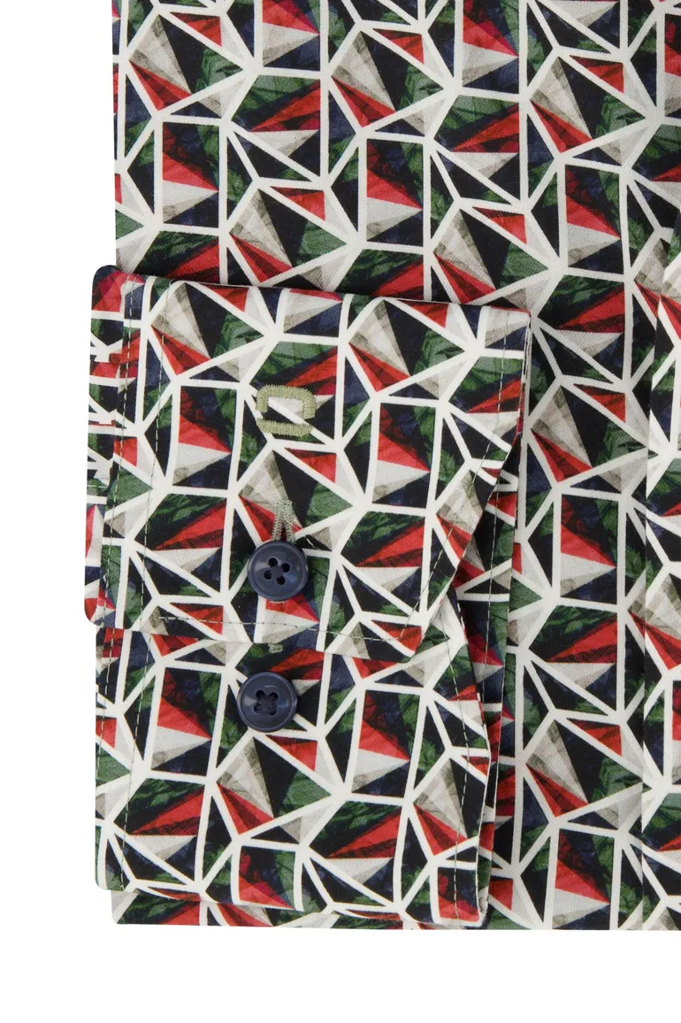 Olymp Overhemd rood groen geprint comfort fit