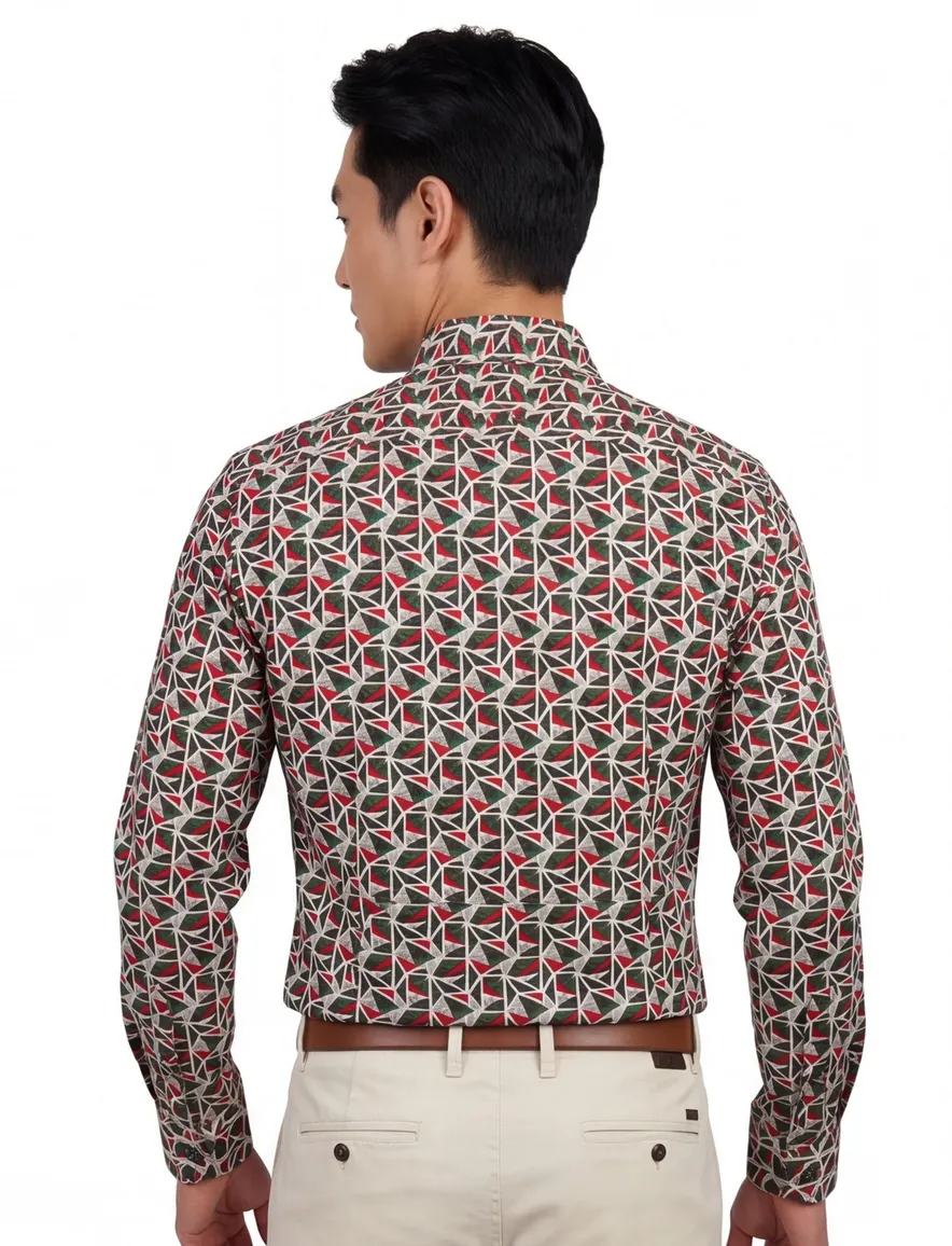 Olymp overhemd comfort fit rood/groen geprint katoen