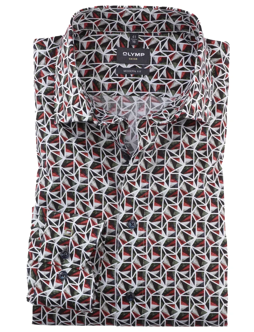 Olymp business overhemd Luxor Modern Fit normale fit rood met print