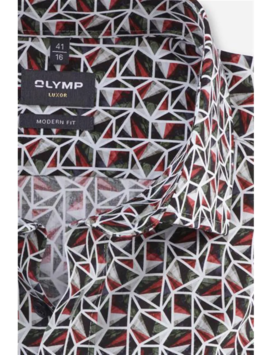 Olymp business overhemd Luxor Modern Fit normale fit rood met print
