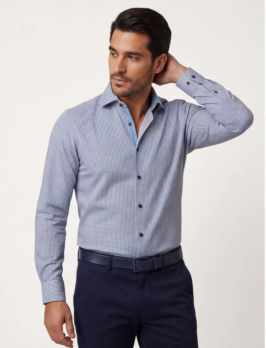 Lichtblauw met print Olymp overhemd Level Five extra slim fit katoen
