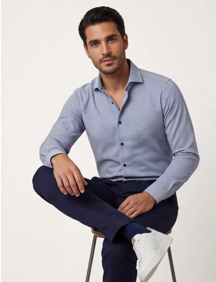 Lichtblauw met print Olymp overhemd Level Five extra slim fit katoen