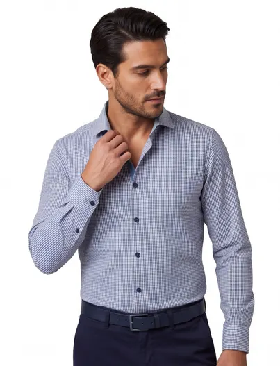 Olymp Lichtblauw met print Olymp overhemd Level Five extra slim fit katoen