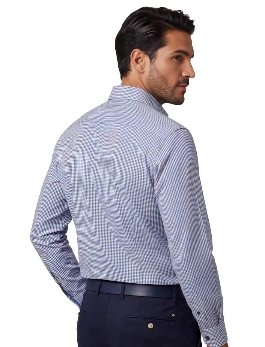 Lichtblauw met print Olymp overhemd Level Five extra slim fit katoen