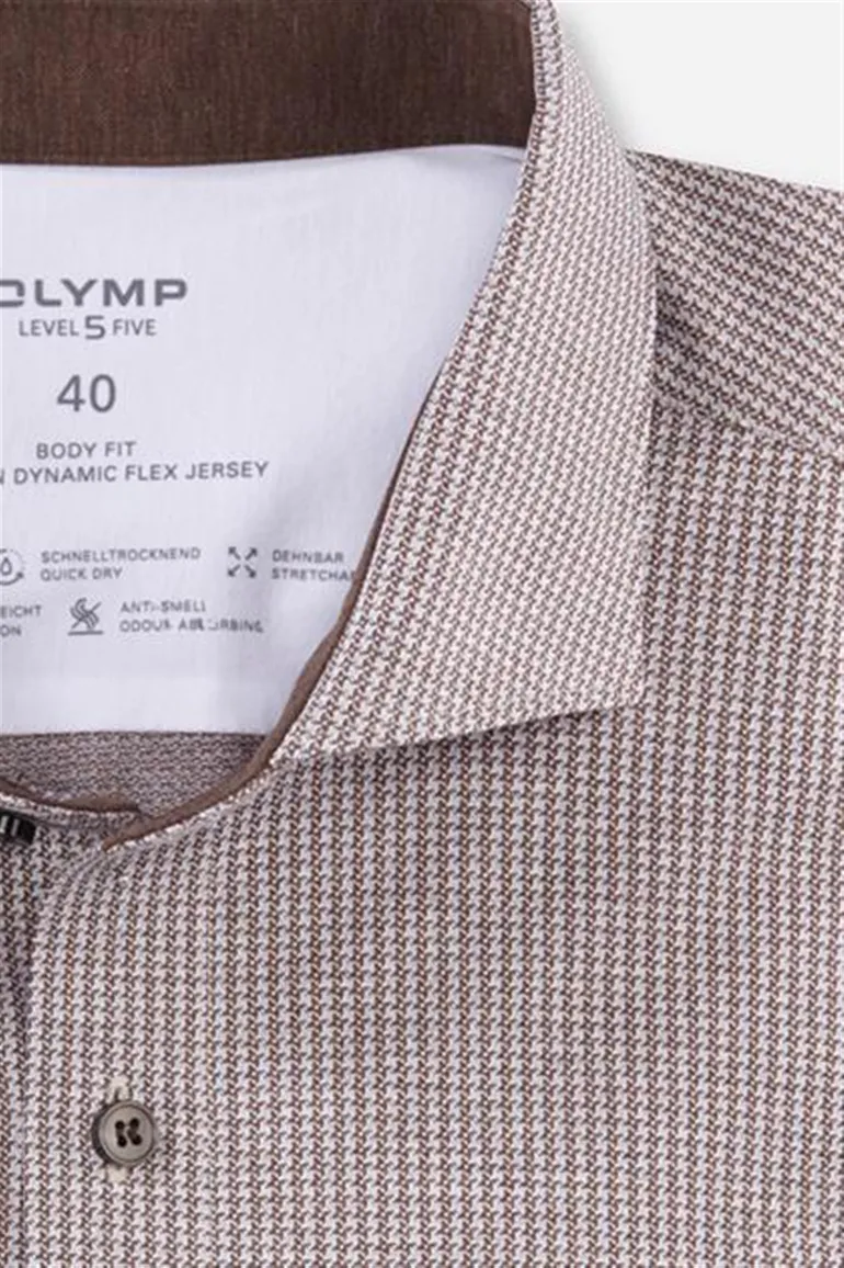 Olymp overhemd bruin geprint