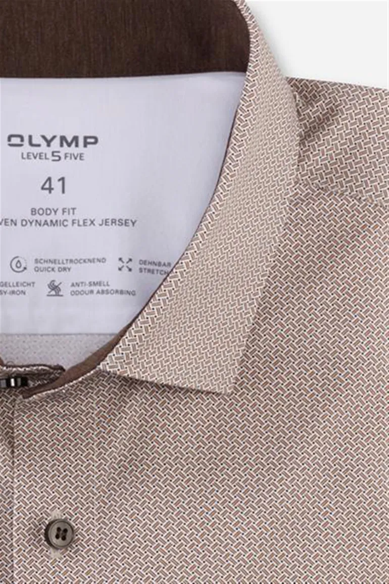 Olymp overhemd bruin geprint