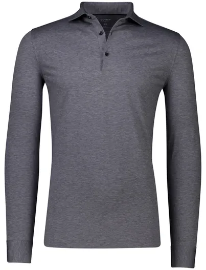Olymp Olymp Level Five body fit poloshirt lange mouw grijs