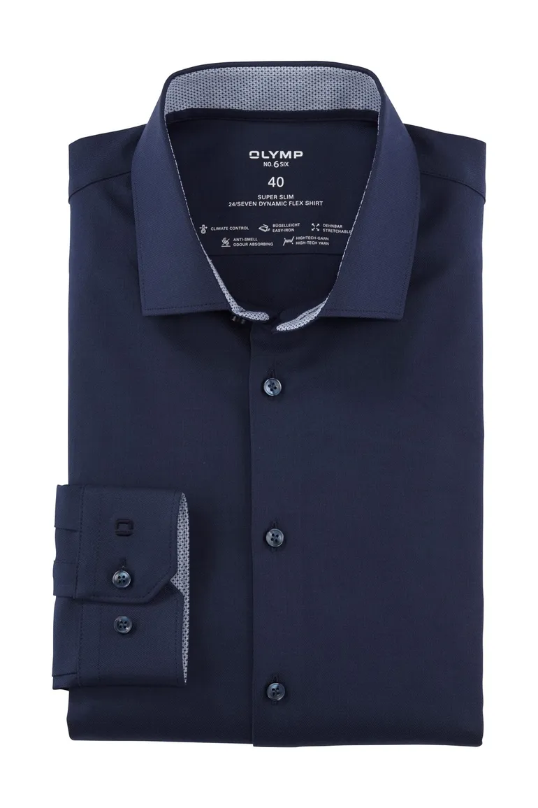 Olymp overhemd super slim fit navy uni katoen