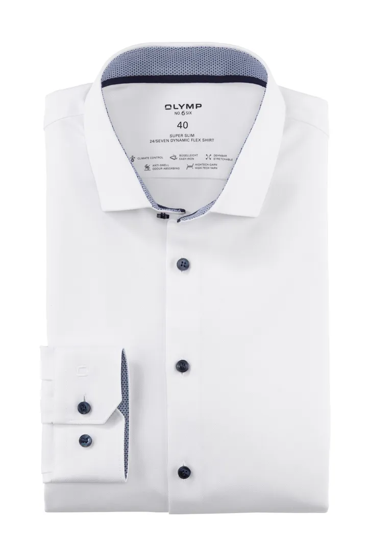 Katoenen Olymp overhemd mouwlengte 7 extra slim fit wit effen