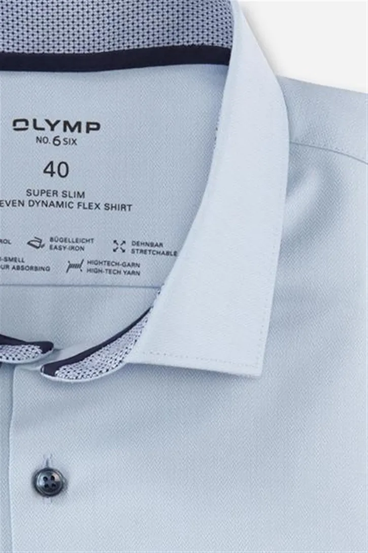 Katoenen Olymp overhemd mouwlengte 7 extra slim fit lichtblauw effen