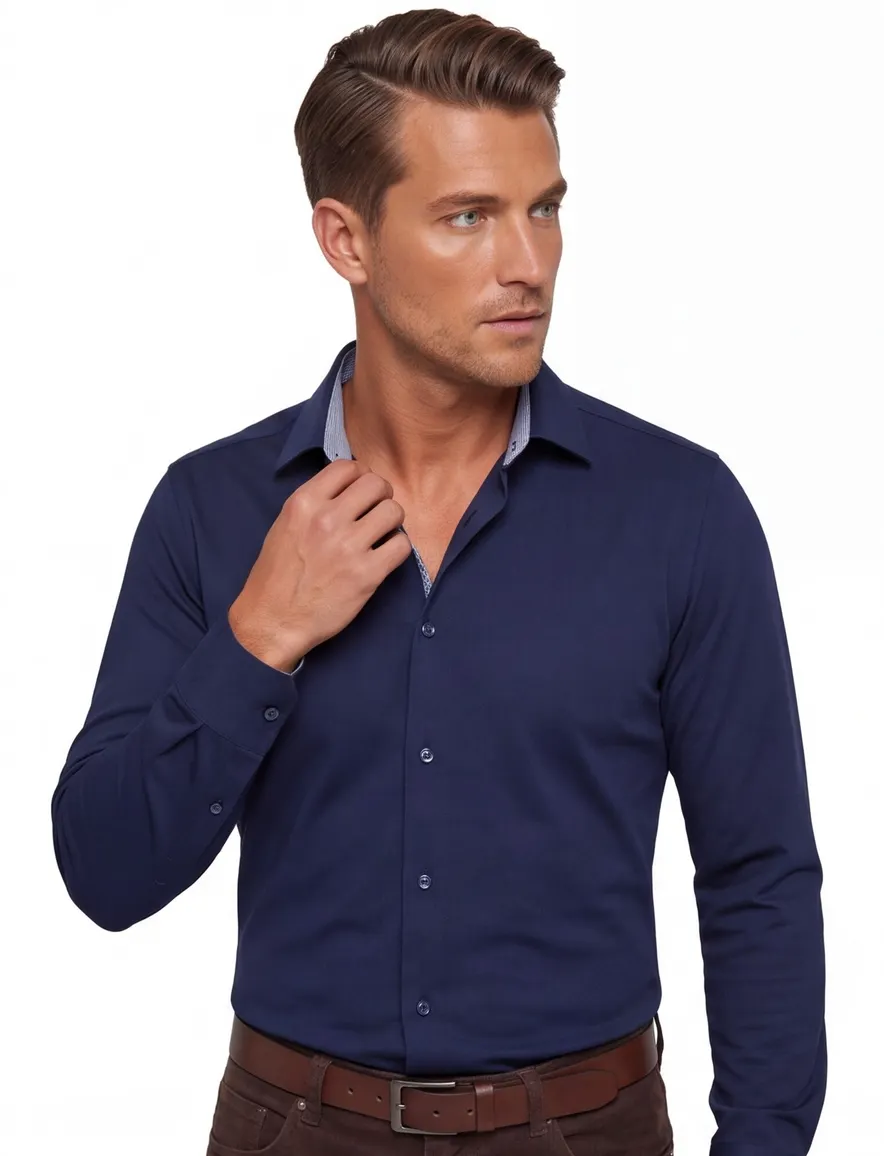 Olymp overhemd mouwlengte 7 extra slim fit navy effen katoen