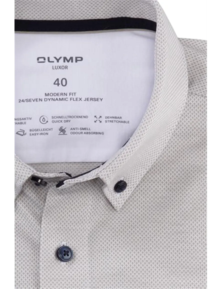 Olymp overhemd beige structuur button-down