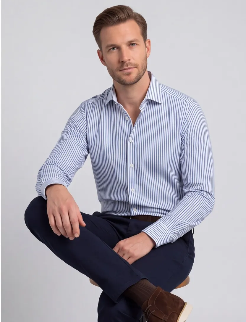 Olymp business overhemd body fit extra slim fit donkerblauw gestreept