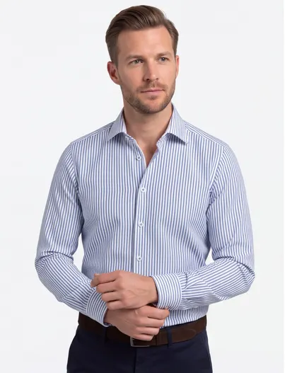 Olymp Olymp business overhemd body fit extra slim fit donkerblauw gestreept