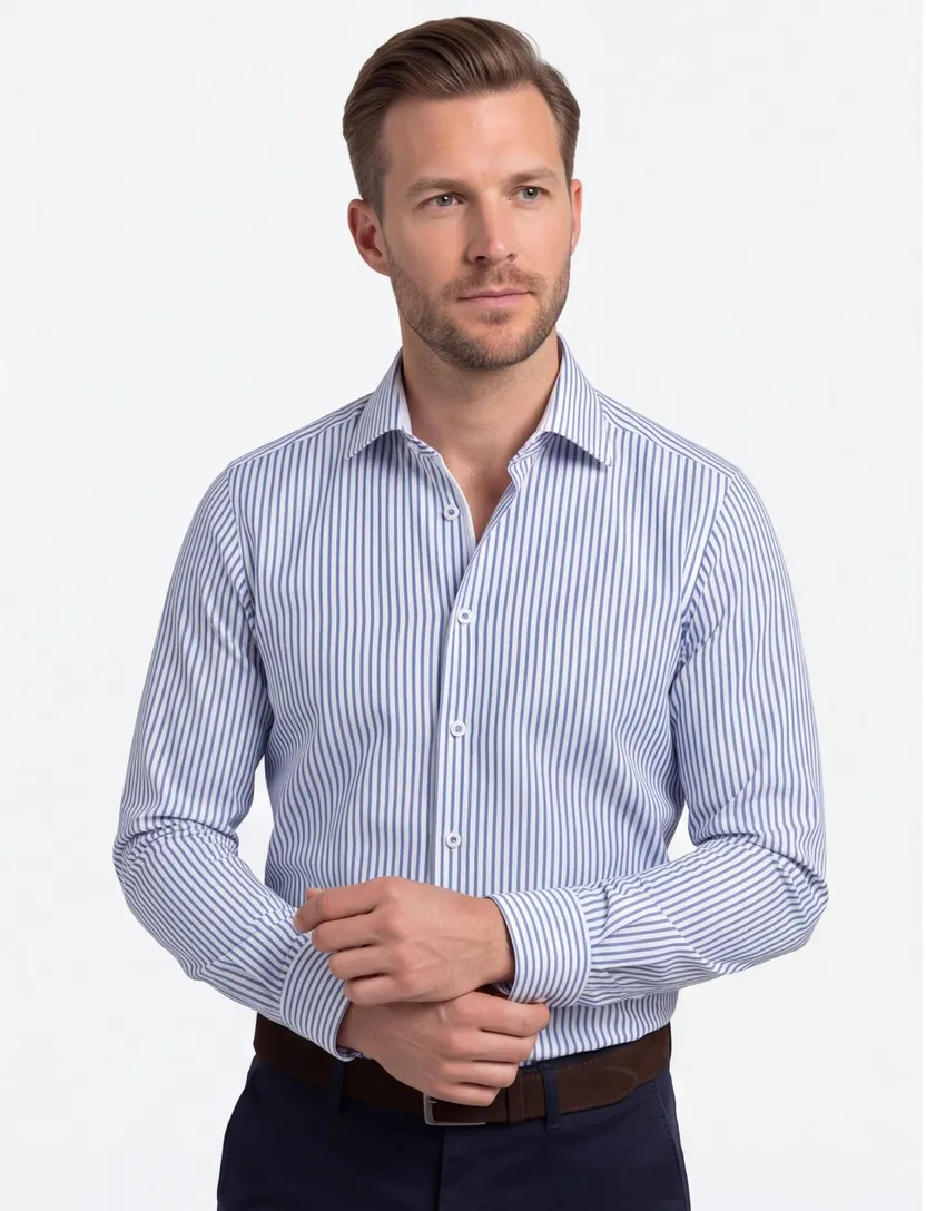 Olymp business overhemd body fit extra slim fit donkerblauw gestreept