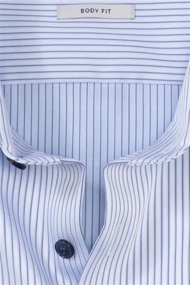 Extra slim fit Olymp overhemd lichtblauw gestreept katoen