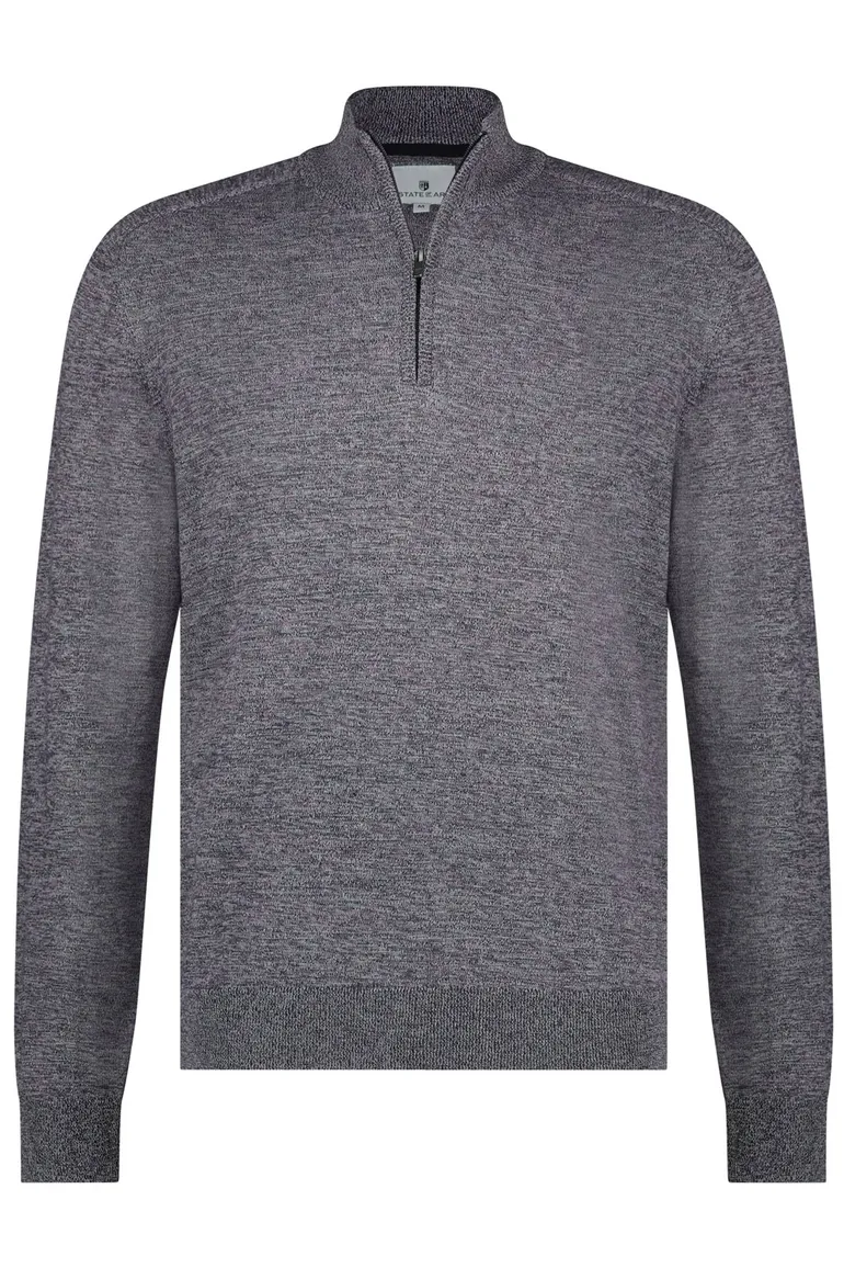 State of Art trui paars/grijs gemêleerd half zip katoen