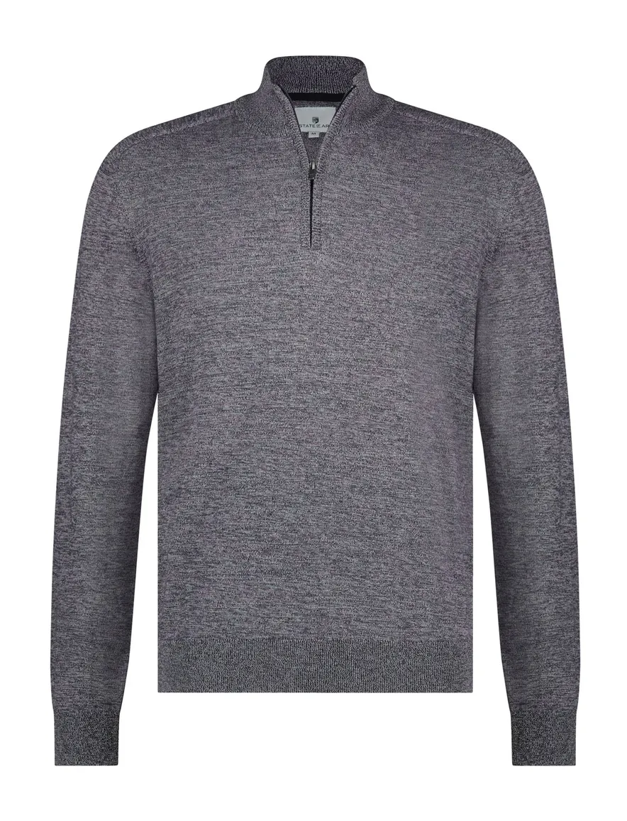 State of Art trui paars/grijs gemêleerd half zip katoen