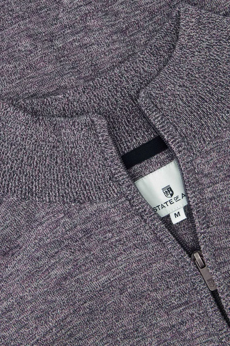 State of Art trui paars/grijs gemêleerd half zip katoen