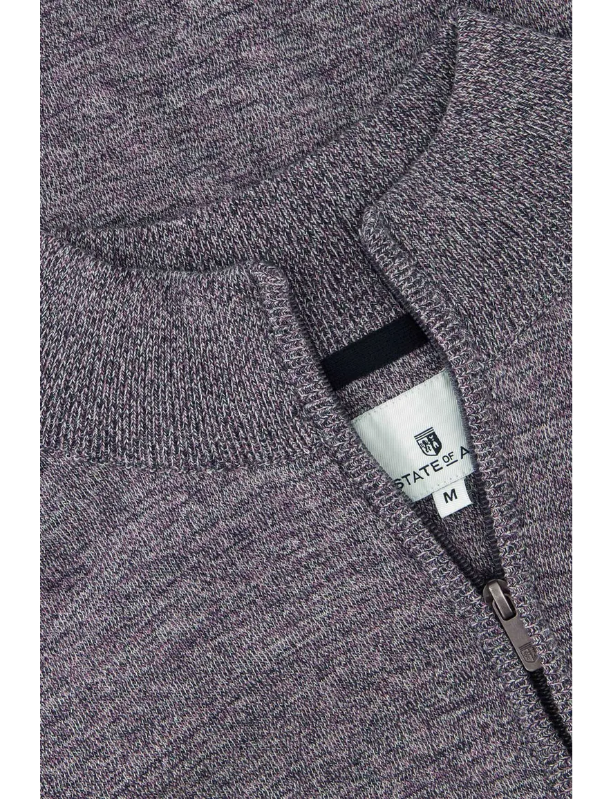 State of Art trui paars/grijs gemêleerd half zip katoen