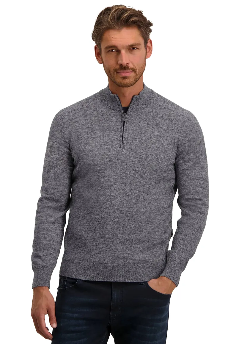 State of Art trui paars/grijs gemêleerd half zip katoen