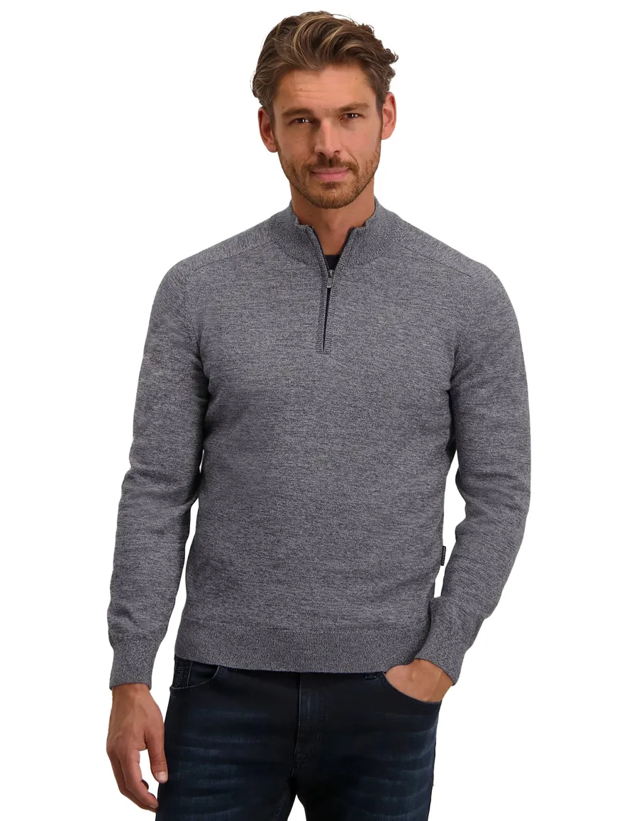 State of Art trui paars/grijs gemêleerd half zip katoen