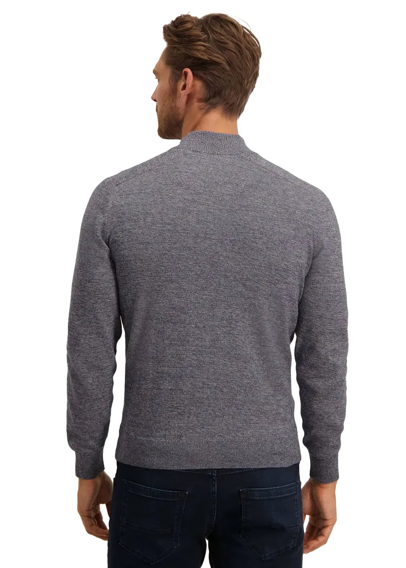 State of Art trui paars/grijs gemêleerd half zip katoen