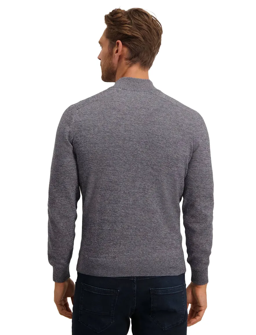 State of Art trui paars/grijs gemêleerd half zip katoen
