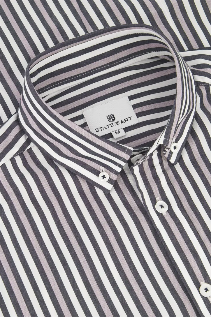 State of Art casual overhemd wijde fit navy wit gestreept katoen
