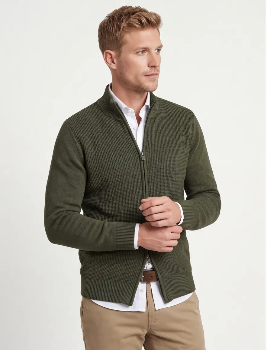 Groene State of Art vest opstaande kraag katoen