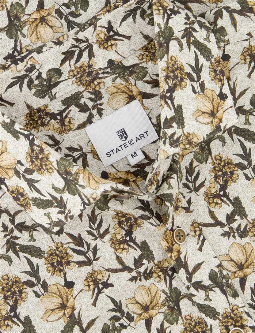 Geel State of Art casual overhemd normale fit geprint
