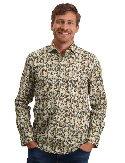 State of Art Geel State of Art casual overhemd normale fit geprint