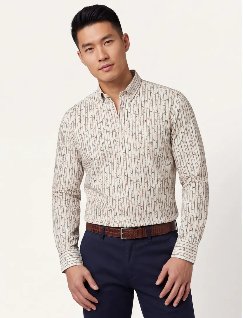State of Art casual overhemd wijde fit groen geprint