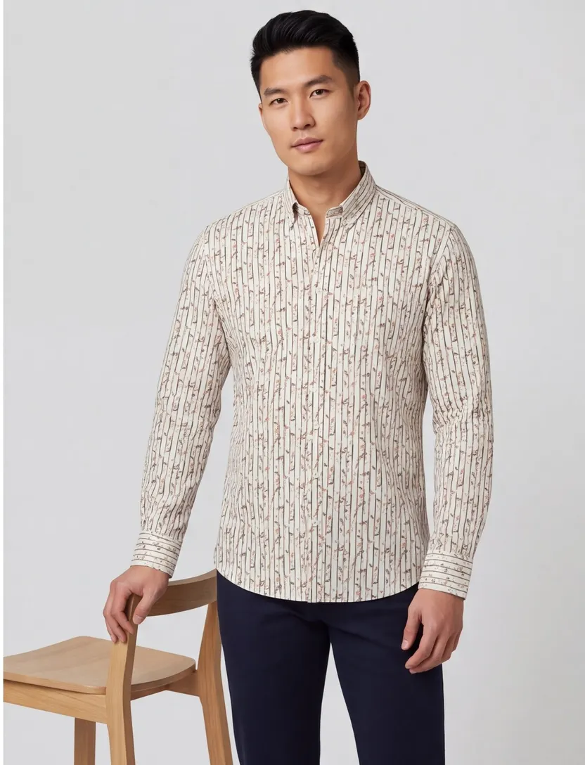 State of Art casual overhemd wijde fit groen geprint