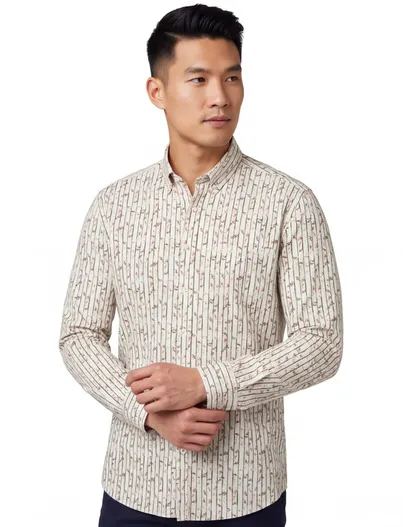 State of Art State of Art casual overhemd wijde fit groen geprint