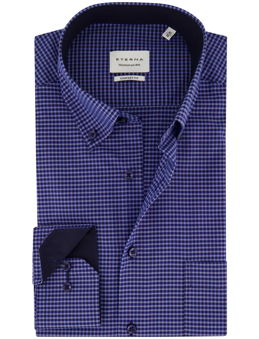 Eterna casual overhemd Comfort Fit blauw geruit katoen ml5