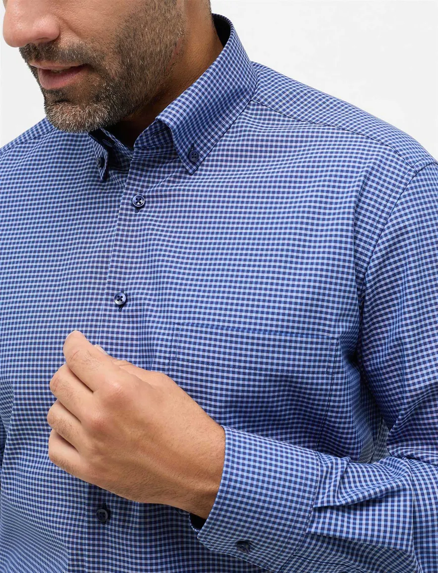 Eterna casual overhemd Comfort Fit blauw geruit katoen ml5