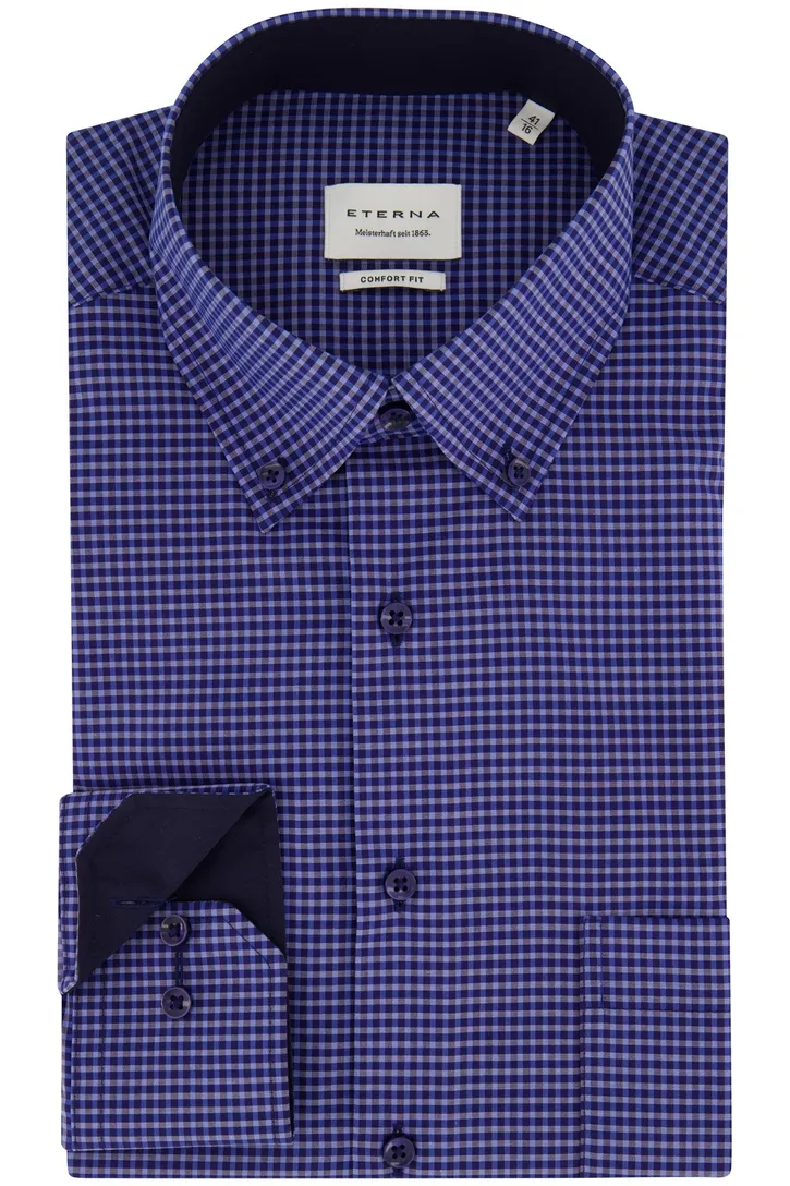 Eterna casual overhemd Comfort Fit blauw geruit katoen ml5