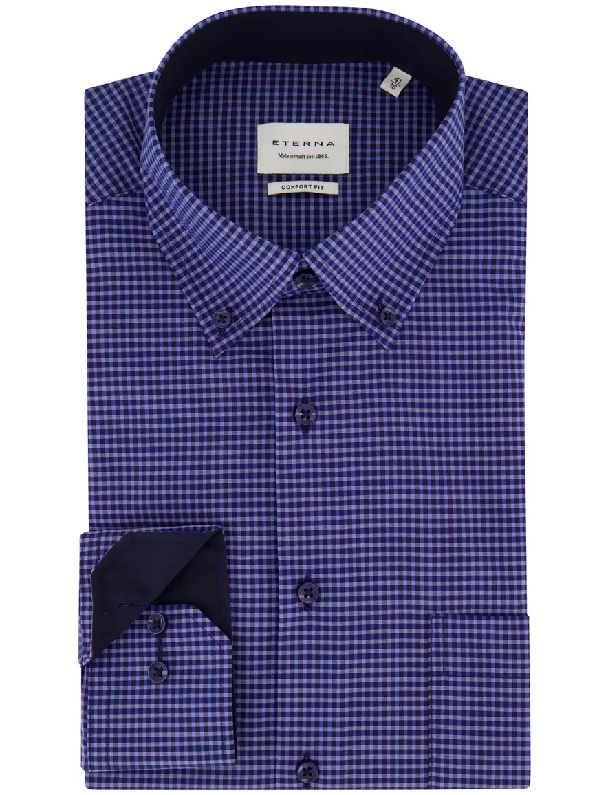 Eterna casual overhemd Comfort Fit blauw geruit katoen ml5
