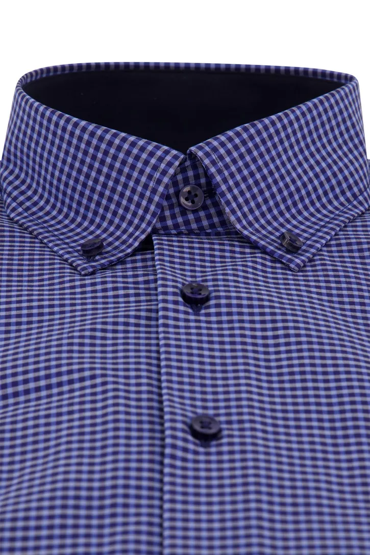 Eterna casual overhemd Comfort Fit blauw geruit katoen ml5